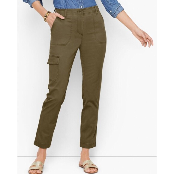 Talbots Super Soft Cargo Pants  Cropped High Rise Relaxed Fit Linen Nwot - Picture 2 of 11